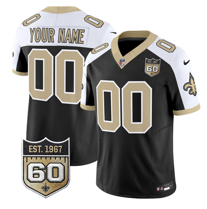 Men's New Orleans Saints Active Player Custom Black Alternate F.U.S.E. 60th Anniversary Patch Vapor Limited Stitched Football Jersey